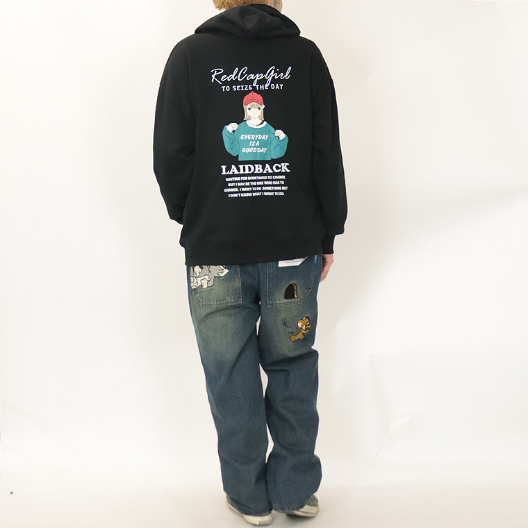 【RED CAP GIRL】ポイント刺繍 バックプリント裏毛ZIPパーカー