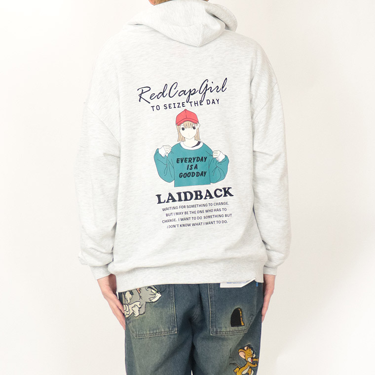 【RED CAP GIRL】ポイント刺繍 バックプリント裏毛ZIPパーカー