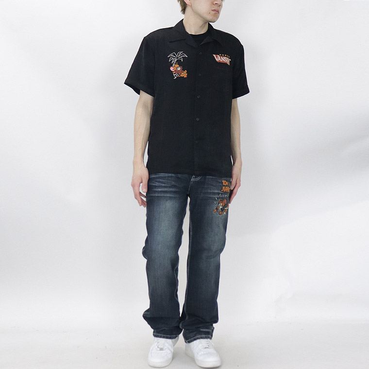 【TOM&JERRYコラボ】レーヨン×刺繍 半袖シャツ