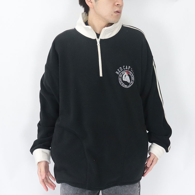 【RED CAP GIRL】胸刺繍袖ライン配色ハーフジップ