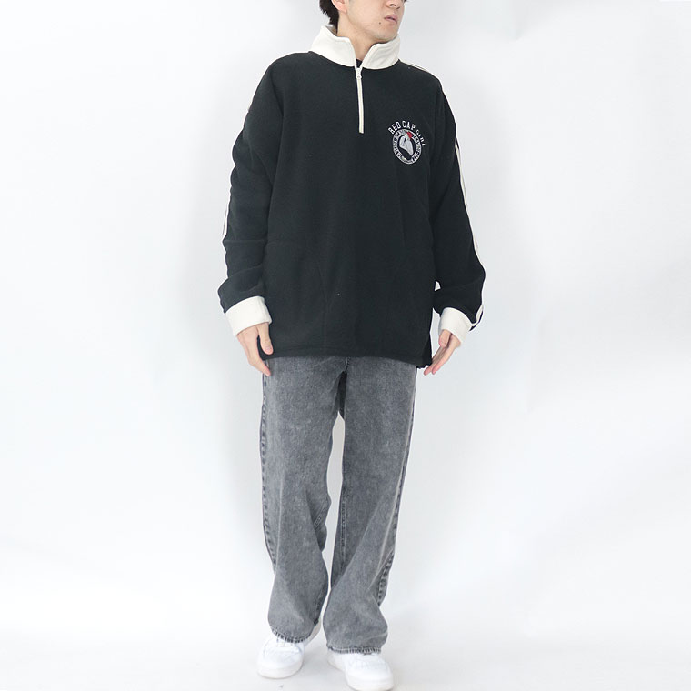 【RED CAP GIRL】胸刺繍袖ライン配色ハーフジップ