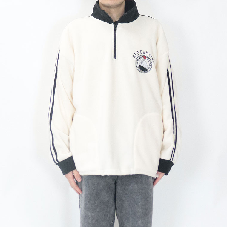 【RED CAP GIRL】胸刺繍袖ライン配色ハーフジップ