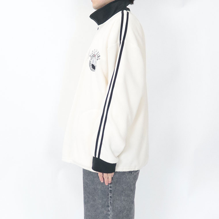 【RED CAP GIRL】胸刺繍袖ライン配色ハーフジップ