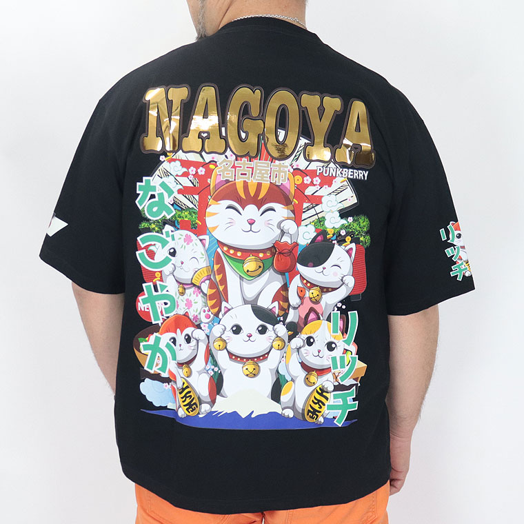 【大きいサイズ&レギュラーサイズ】日本のお土産 NAGOYA招き猫プリントJapaneseTシャツ M L XL XXL(3L)XXXL(4L)XXXXL(5L)