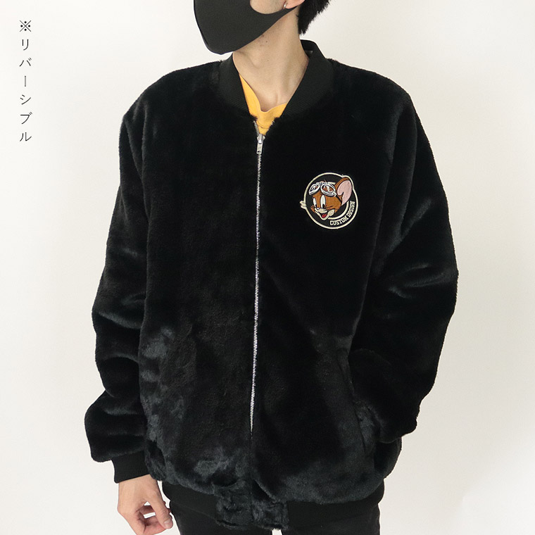 【TOM&JERRYコラボ】サテン×ファー リバーシブル刺繍スカジャン