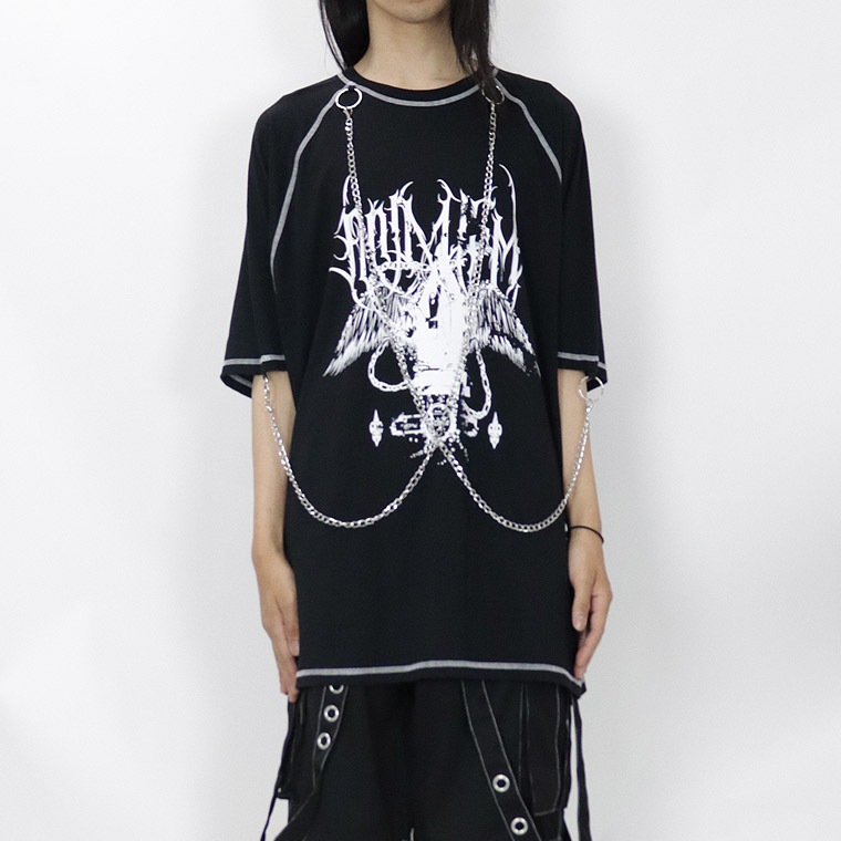 ＼数量限定３０％ＯＦＦ／ダブルチェーンディテールグラフィックBIGシルエットTシャツ