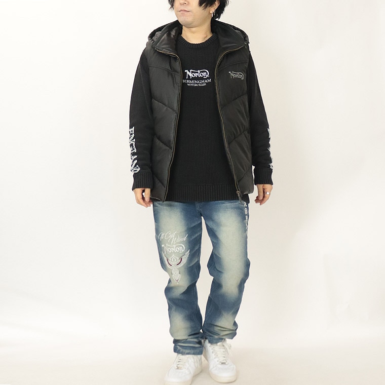 Norton - 【極美品】Norton フードライナー 中綿デニムベスト 刺繍ロゴ