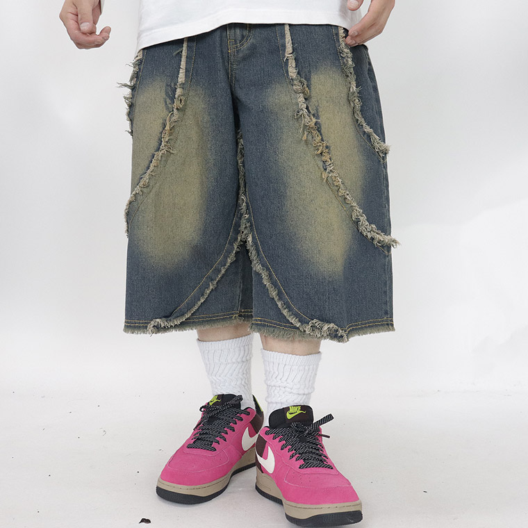 バイアス＆トライバルフリンジ5ポケットBIGショーツ