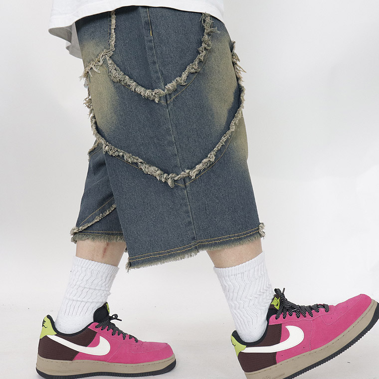 バイアス＆トライバルフリンジ5ポケットBIGショーツ