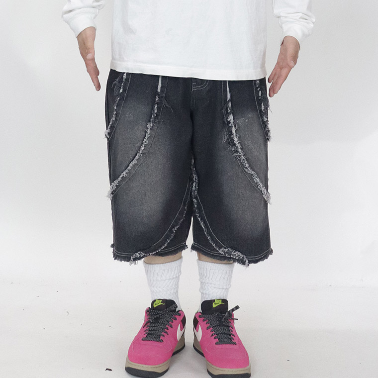 バイアス＆トライバルフリンジ5ポケットBIGショーツ