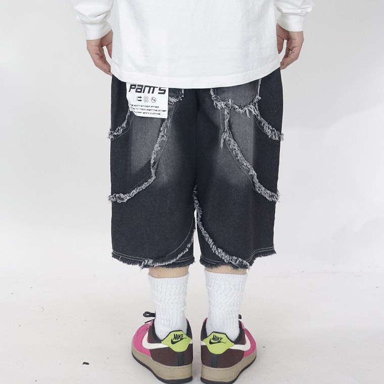 バイアス＆トライバルフリンジ5ポケットBIGショーツ