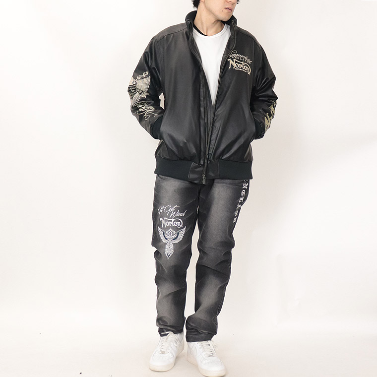 【NORTON】MAXデザイン 襟スタンドリブPU中綿ジャケット