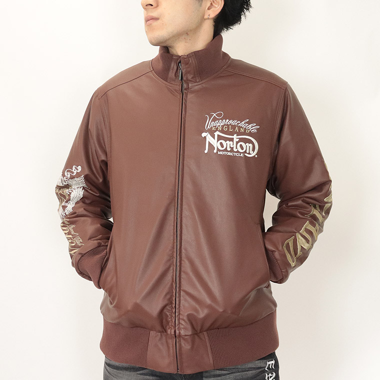 【NORTON】MAXデザイン 襟スタンドリブPU中綿ジャケット