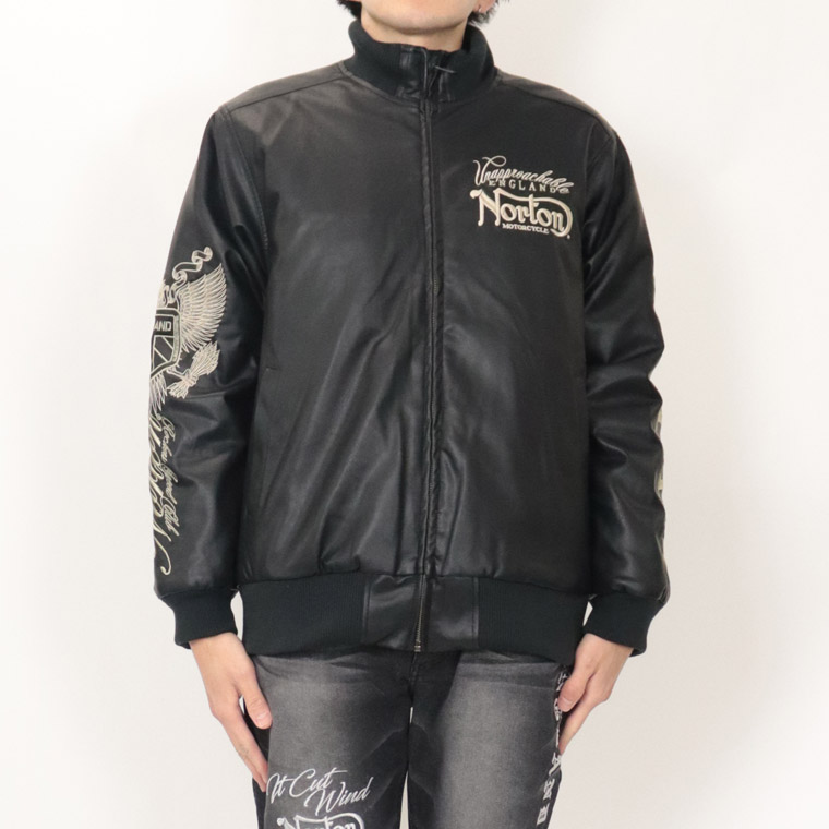 【NORTON】MAXデザイン 襟スタンドリブPU中綿ジャケット