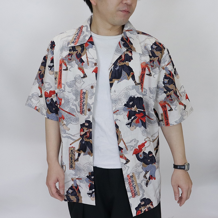 【日本製】NINJA柄オープンカラー半袖シャツ