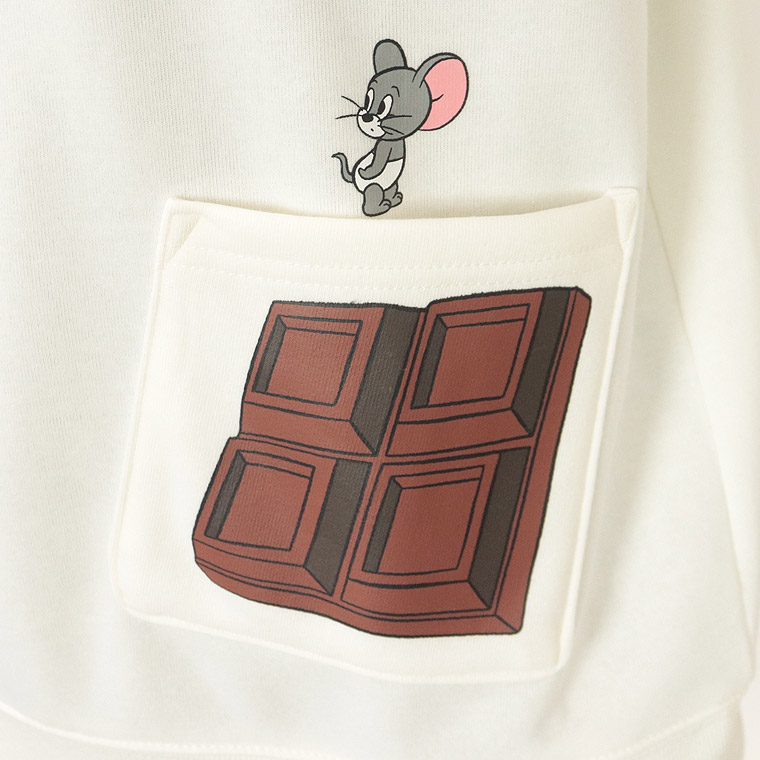 冬物セール30%OFF【TOM and JERRY (トムとジェリー)】タフィー＆ジェリーポケット付き/裏起毛長袖トレーナー (ペアルック・アメカジ系)