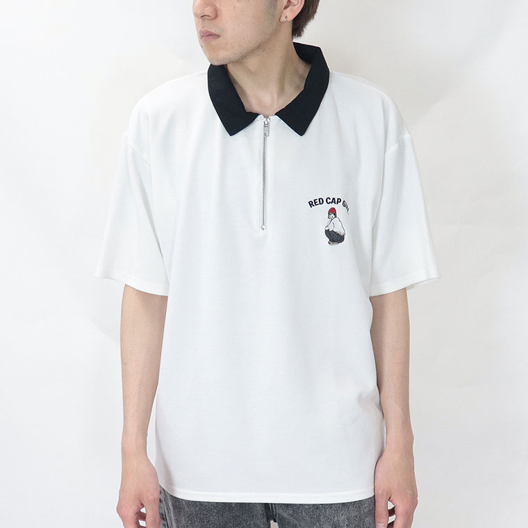 【RED CAP GIRL】とろみポンチ胸刺繍ハーフジップ