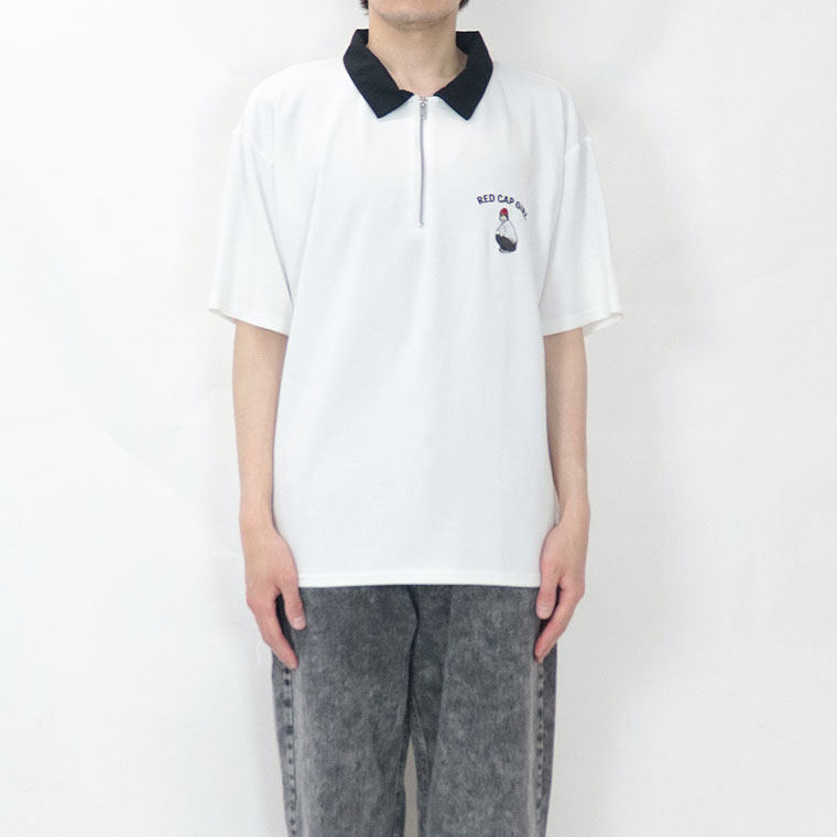 【RED CAP GIRL】とろみポンチ胸刺繍ハーフジップ