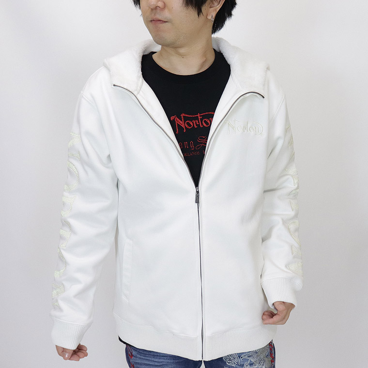 【NORTON】撥水裏ボアモイストスウェードラメ刺繍ZIPパーカー