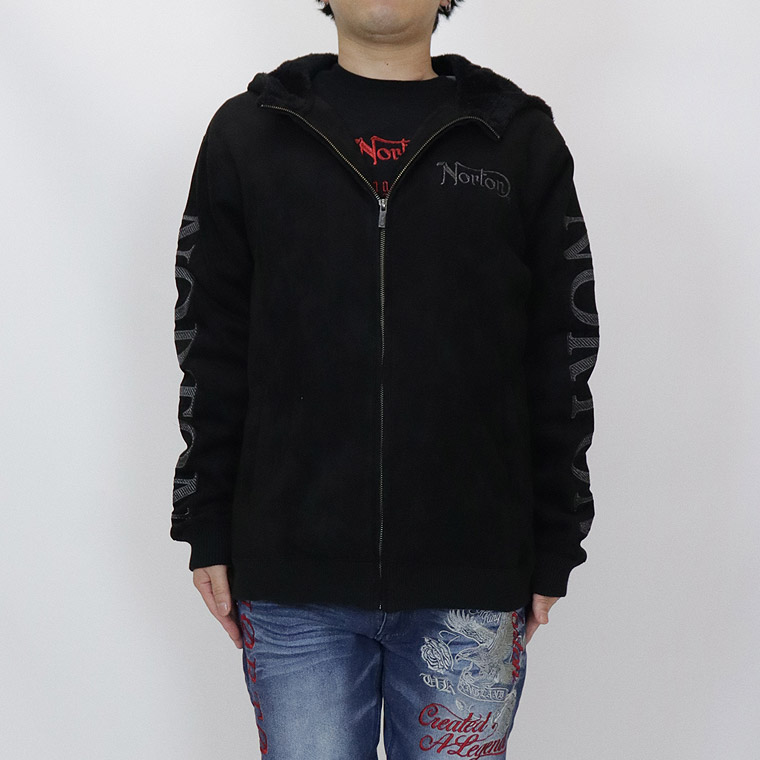【NORTON】撥水裏ボアモイストスウェードラメ刺繍ZIPパーカー