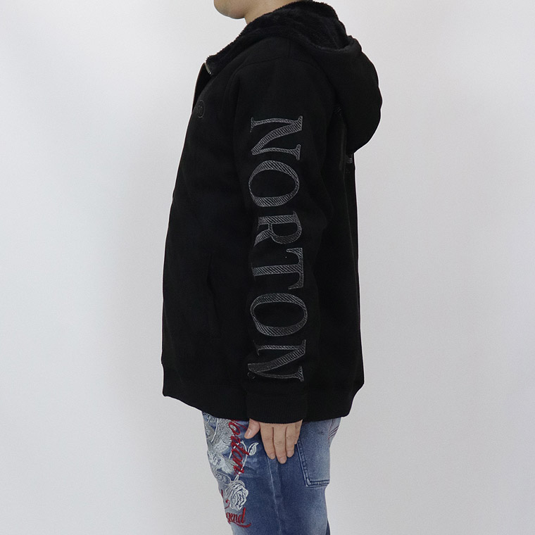 【NORTON】撥水裏ボアモイストスウェードラメ刺繍ZIPパーカー