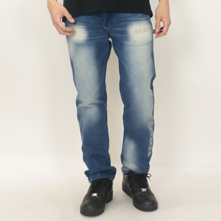 【MCD】バックトライバル刺繍ストレッチデニムパンツ