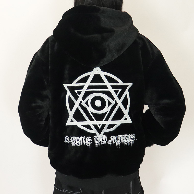 トライバルロゴ刺繍BIGシルエットフェイクファーパーカーブルゾン