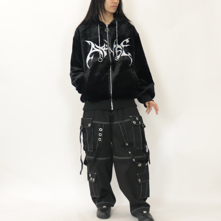 トライバルロゴ刺繍BIGシルエットフェイクファーパーカーブルゾン