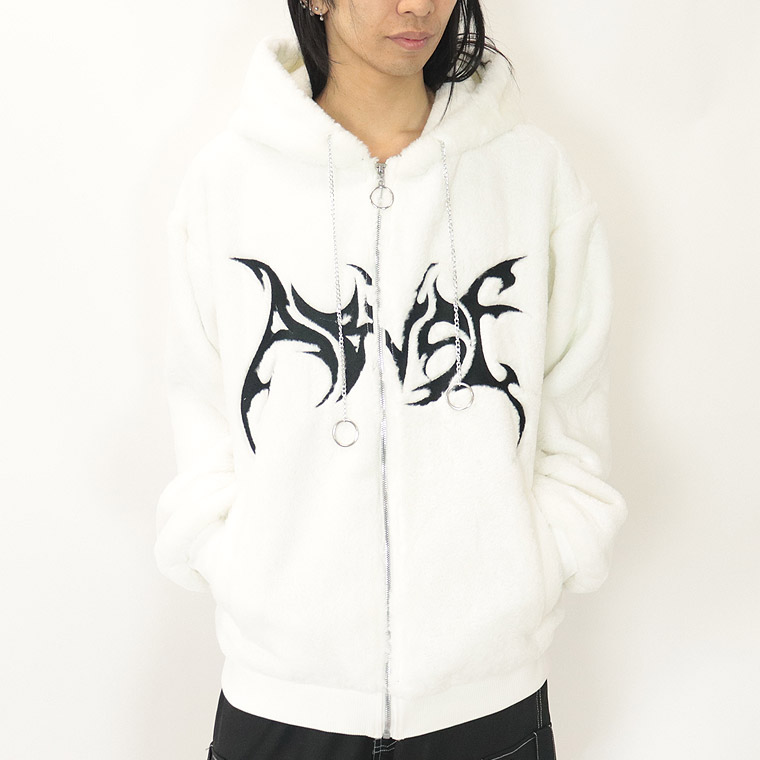 トライバルロゴ刺繍BIGシルエットフェイクファーパーカーブルゾン