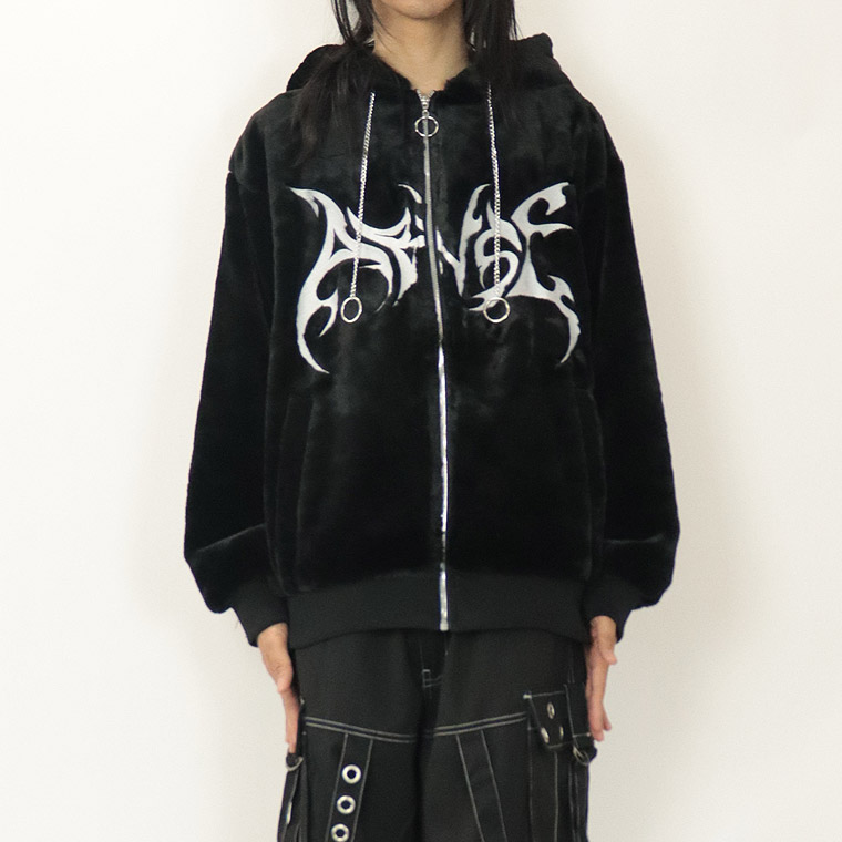 トライバルロゴ刺繍BIGシルエットフェイクファーパーカーブルゾン