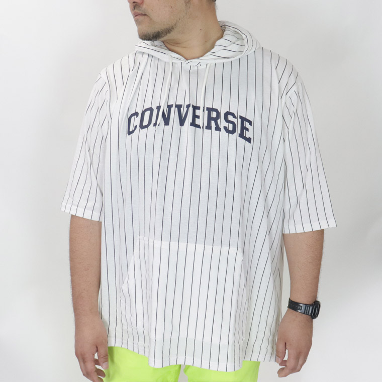 【大きいサイズ】CONVERSEストライププリント５分袖プルパーカー