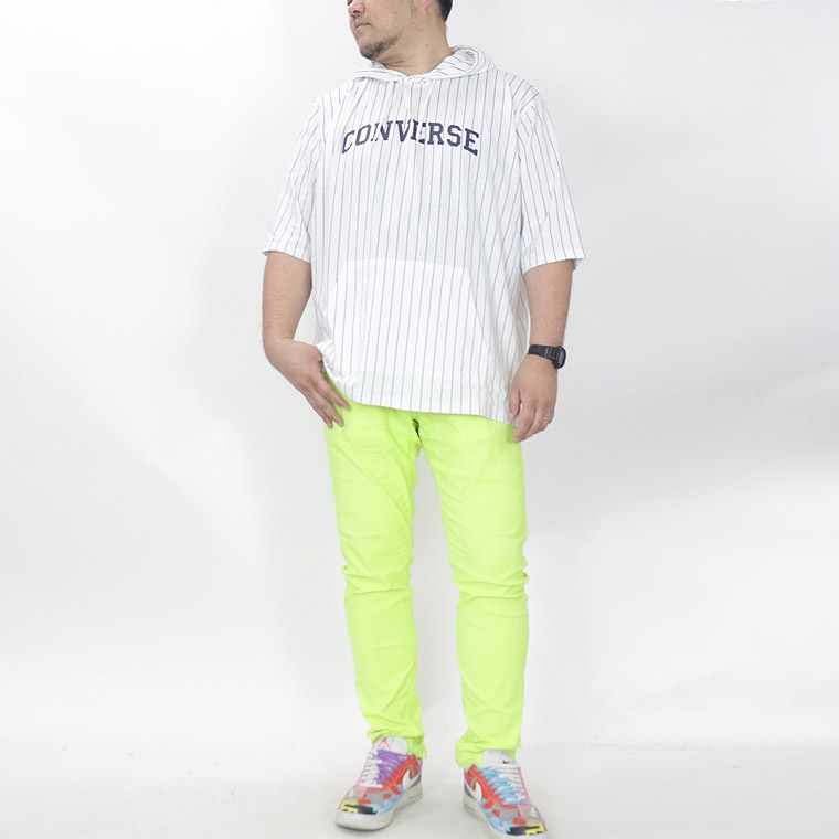 【大きいサイズ】CONVERSEストライププリント５分袖プルパーカー