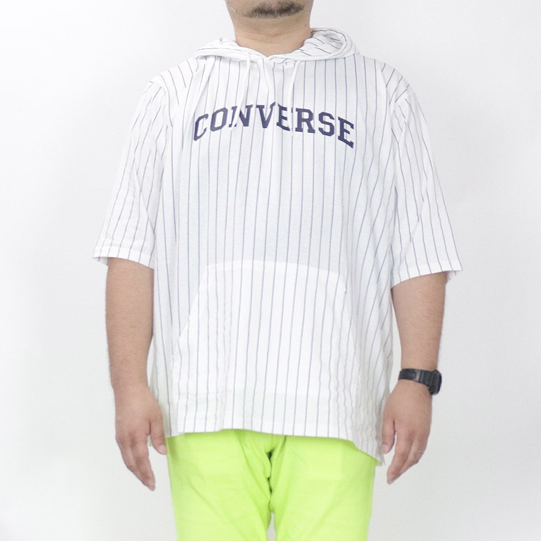 【大きいサイズ】CONVERSEストライププリント５分袖プルパーカー