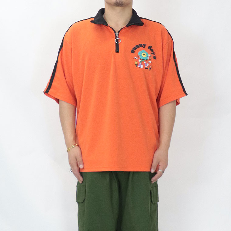 発砲花柄PTスタンドハーフZIP半袖Tシャツ