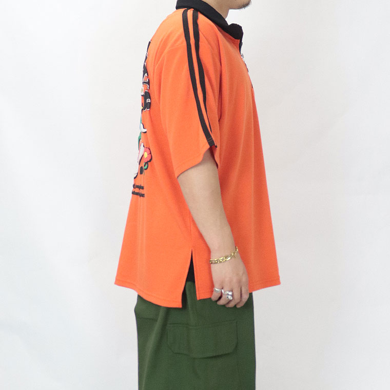 発砲花柄PTスタンドハーフZIP半袖Tシャツ
