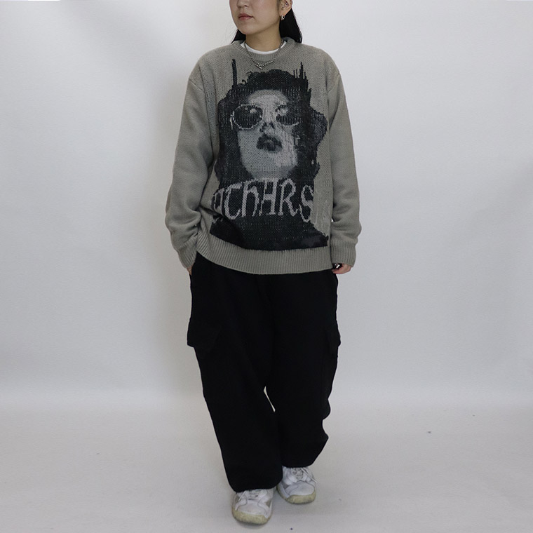 【RE730】フェイスデザインクルーネックニット