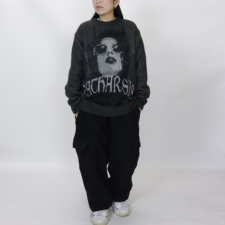 【RE730】フェイスデザインクルーネックニット