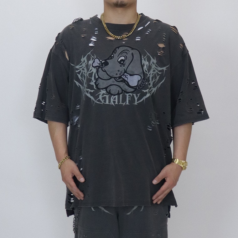 SALE【GALFY】病みに溶かされし犬 ダメージTシャツ