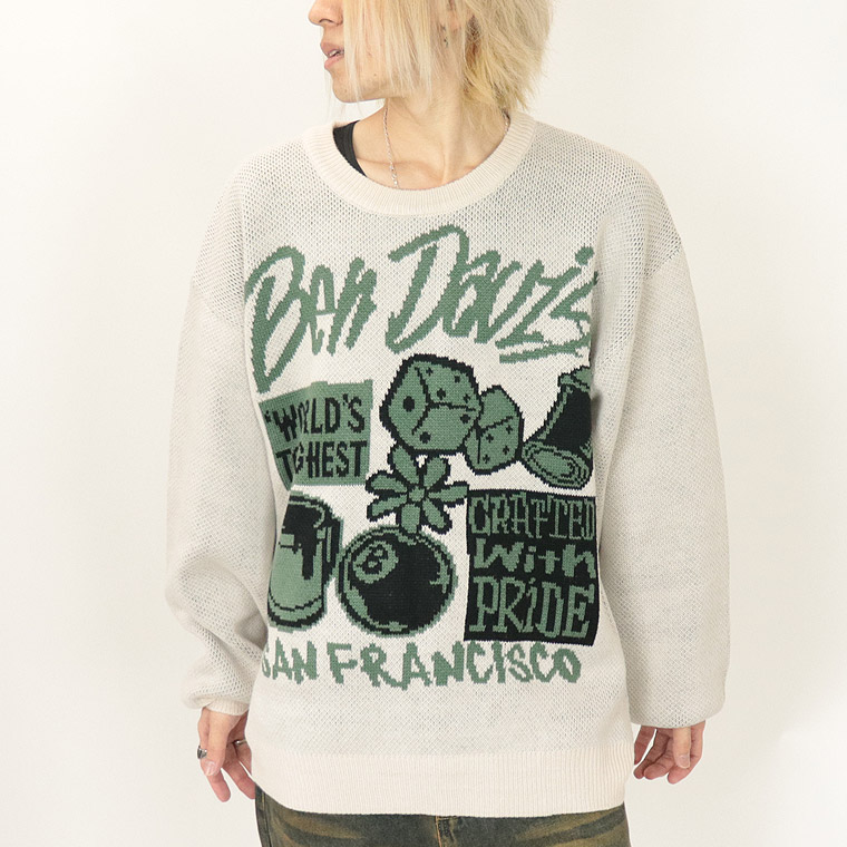 冬物売り尽くし40%OFF【BEN DAVIS(ベンデイビス)】タギングロゴ/長袖クルーネックニット セーター (ペアルック・アメカジ系)