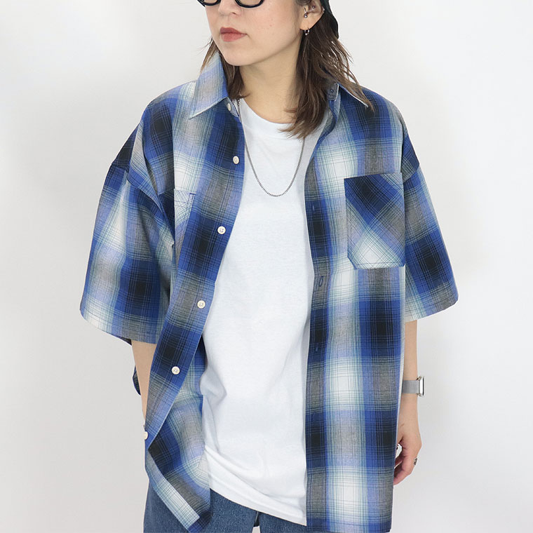 接触冷感 H/S オンブレチェックシャツ