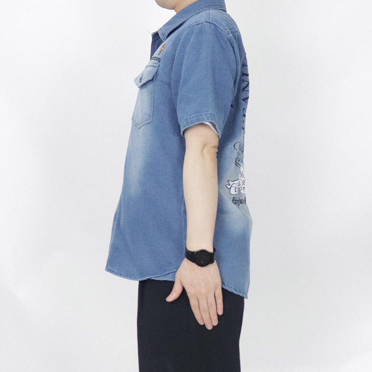 【SNOOPYコラボ】モーター刺繍半袖デニムシャツ