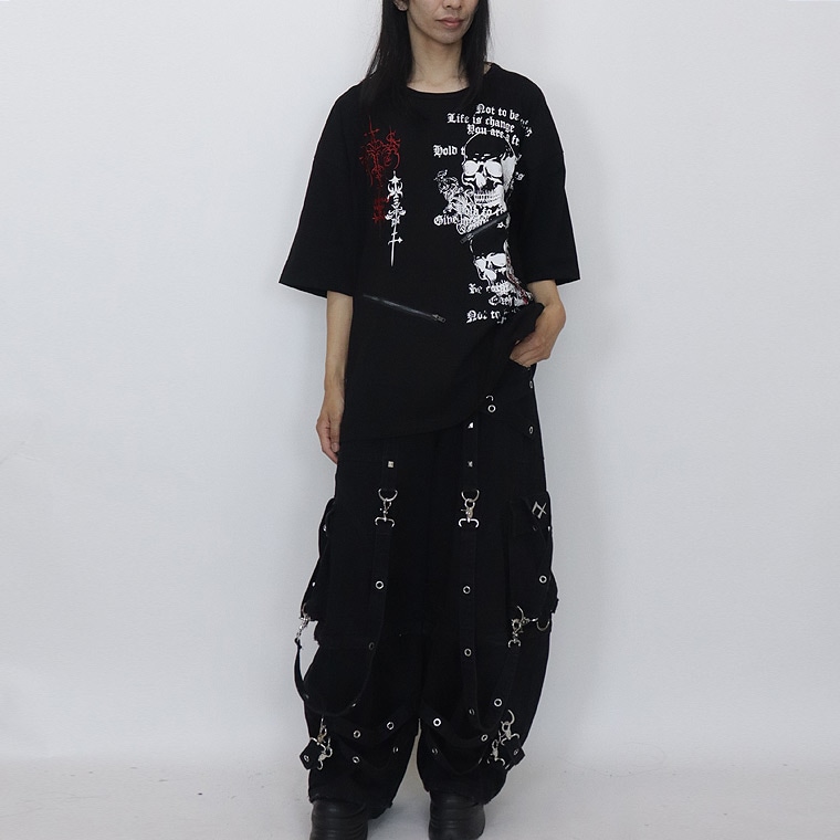 \数量限定30%OFF/【PSYCHONATION】ZIP付きスカルプリントBIGシルエットTシャツ