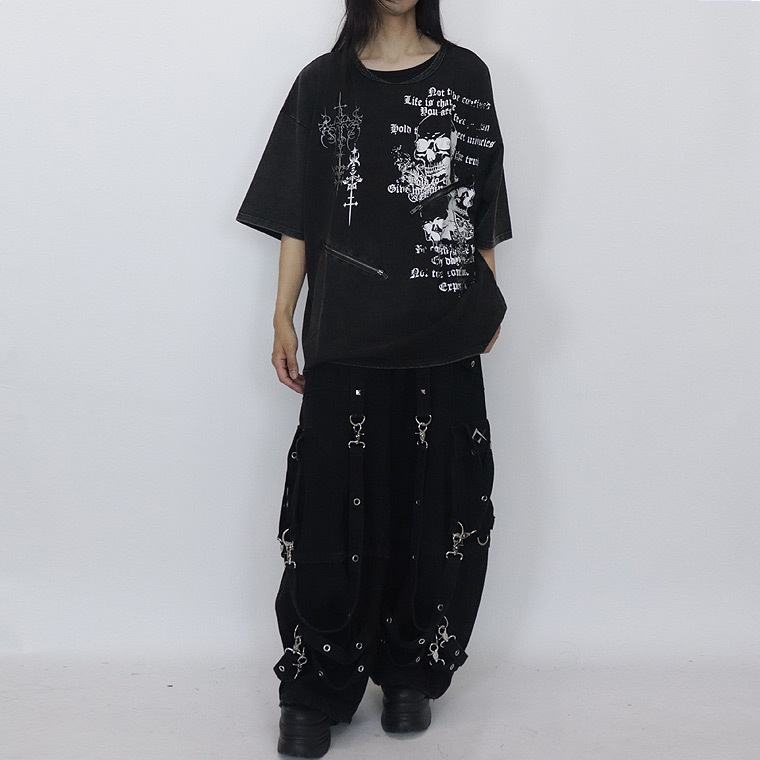 \数量限定30%OFF/【PSYCHONATION】ZIP付きスカルプリントBIGシルエットTシャツ