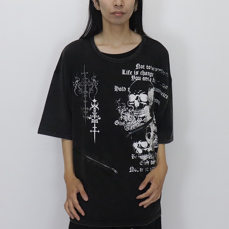 \数量限定30%OFF/【PSYCHONATION】ZIP付きスカルプリントBIGシルエットTシャツ