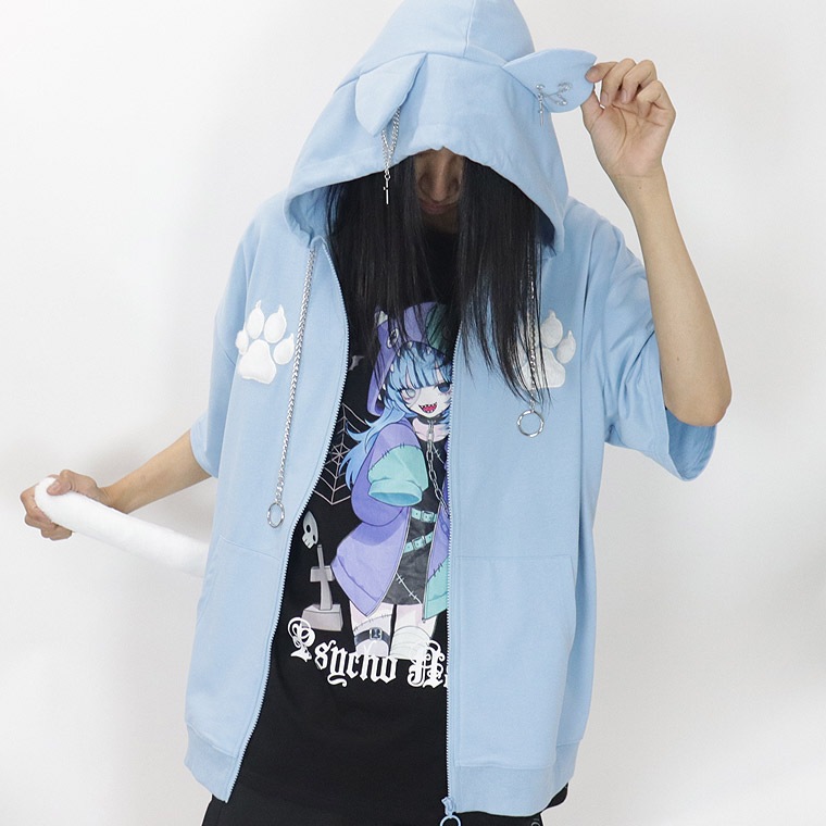 ＼数量限定２５％ＯＦＦ／【PSYCHONATION】ネコ耳×シッポ付きBIGシルエットZIPパーカー