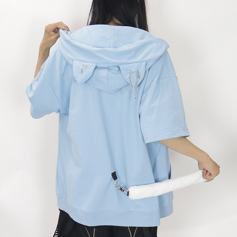 ＼数量限定２５％ＯＦＦ／【PSYCHONATION】ネコ耳×シッポ付きBIGシルエットZIPパーカー