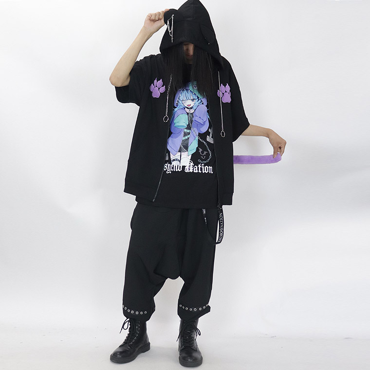 ＼数量限定２５％ＯＦＦ／【PSYCHONATION】ネコ耳×シッポ付きBIGシルエットZIPパーカー