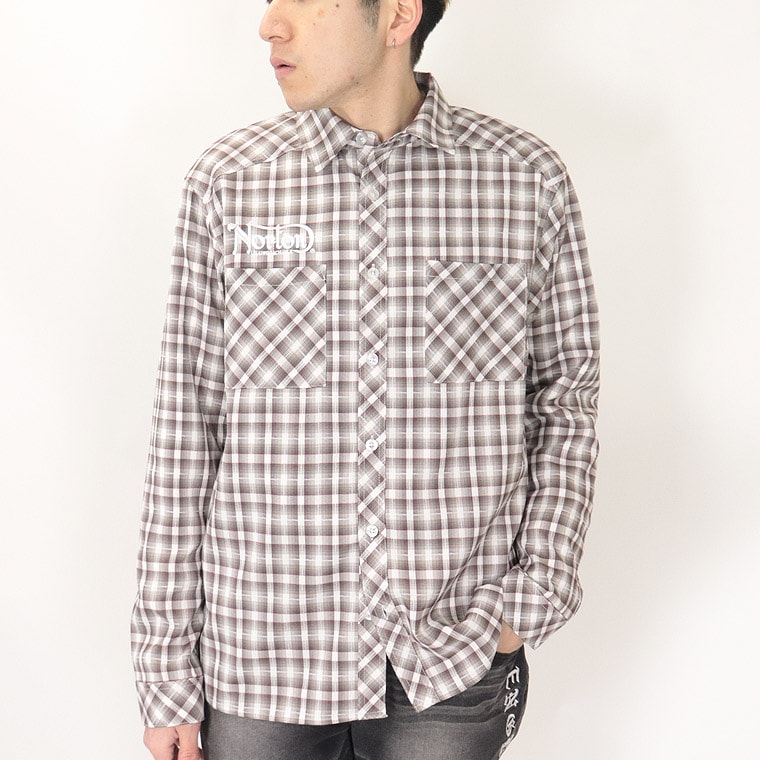 【NORTON】オンブレードビーチェック長袖シャツ