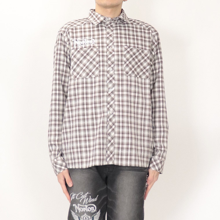 【NORTON】オンブレードビーチェック長袖シャツ