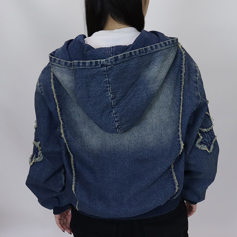 【RE730】クロスフリンジデニムZIPパーカー